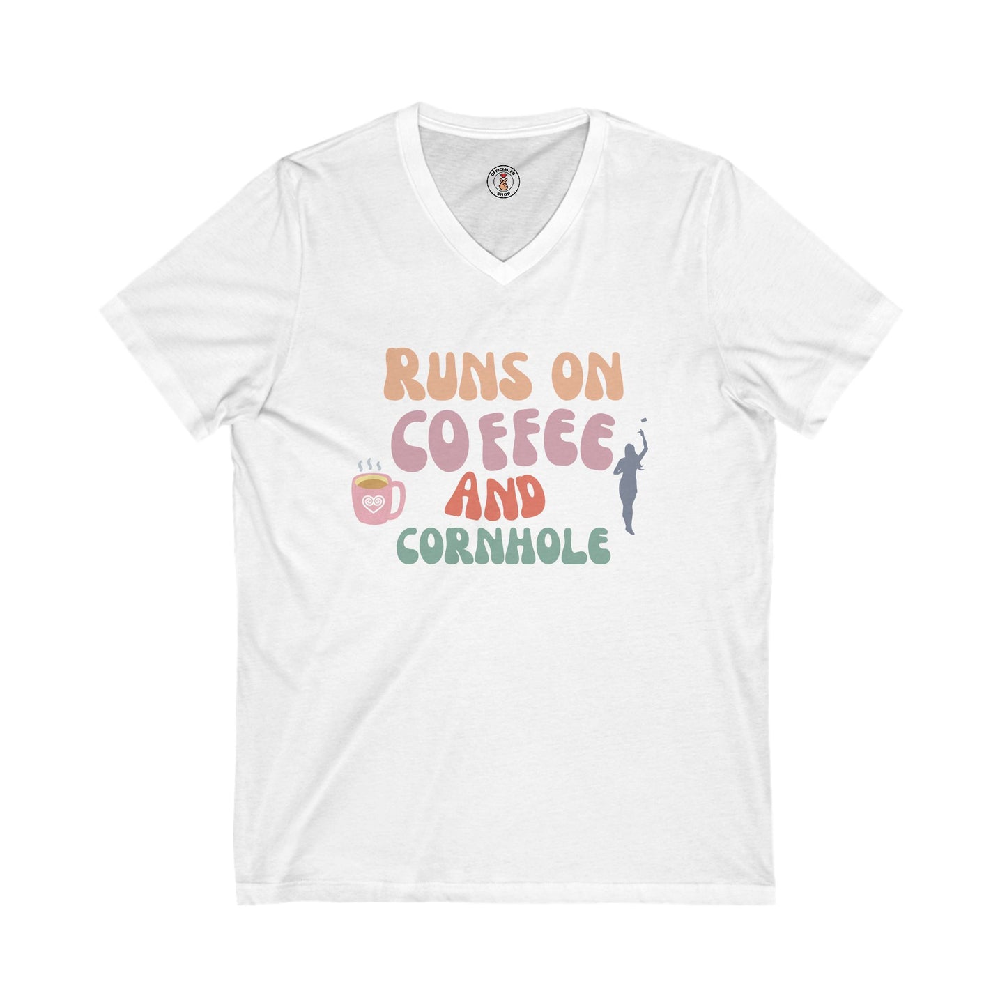 Runs on coffee and cornhole v-neck tee