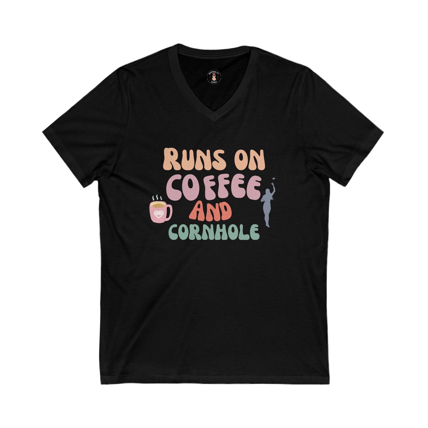 Runs on coffee and cornhole v-neck tee