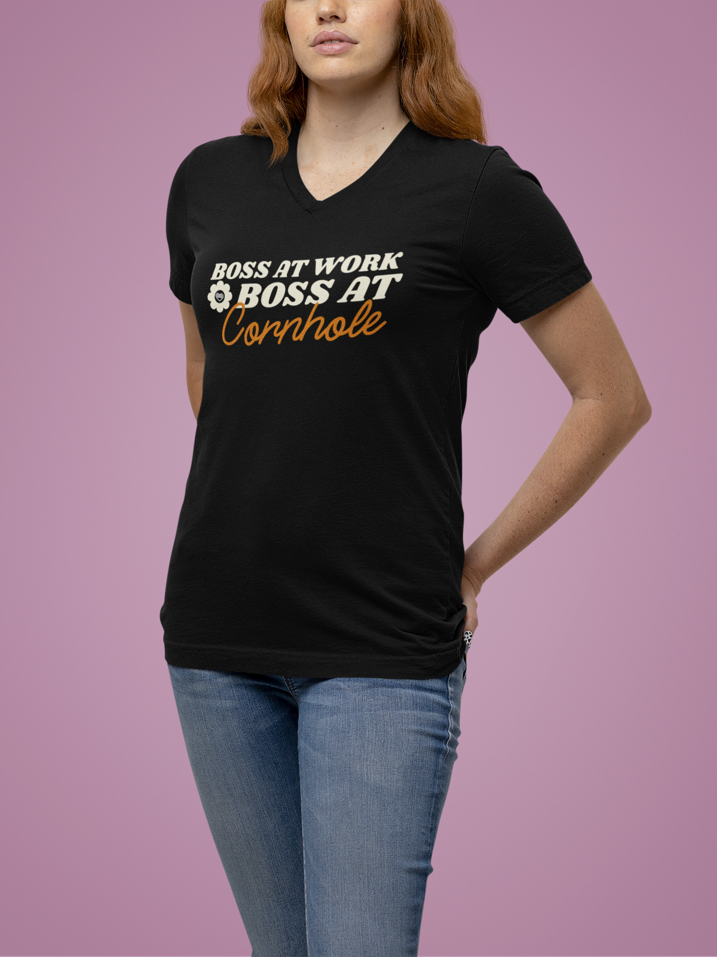 Boss at work, Boss at cornhole V-neck Tee