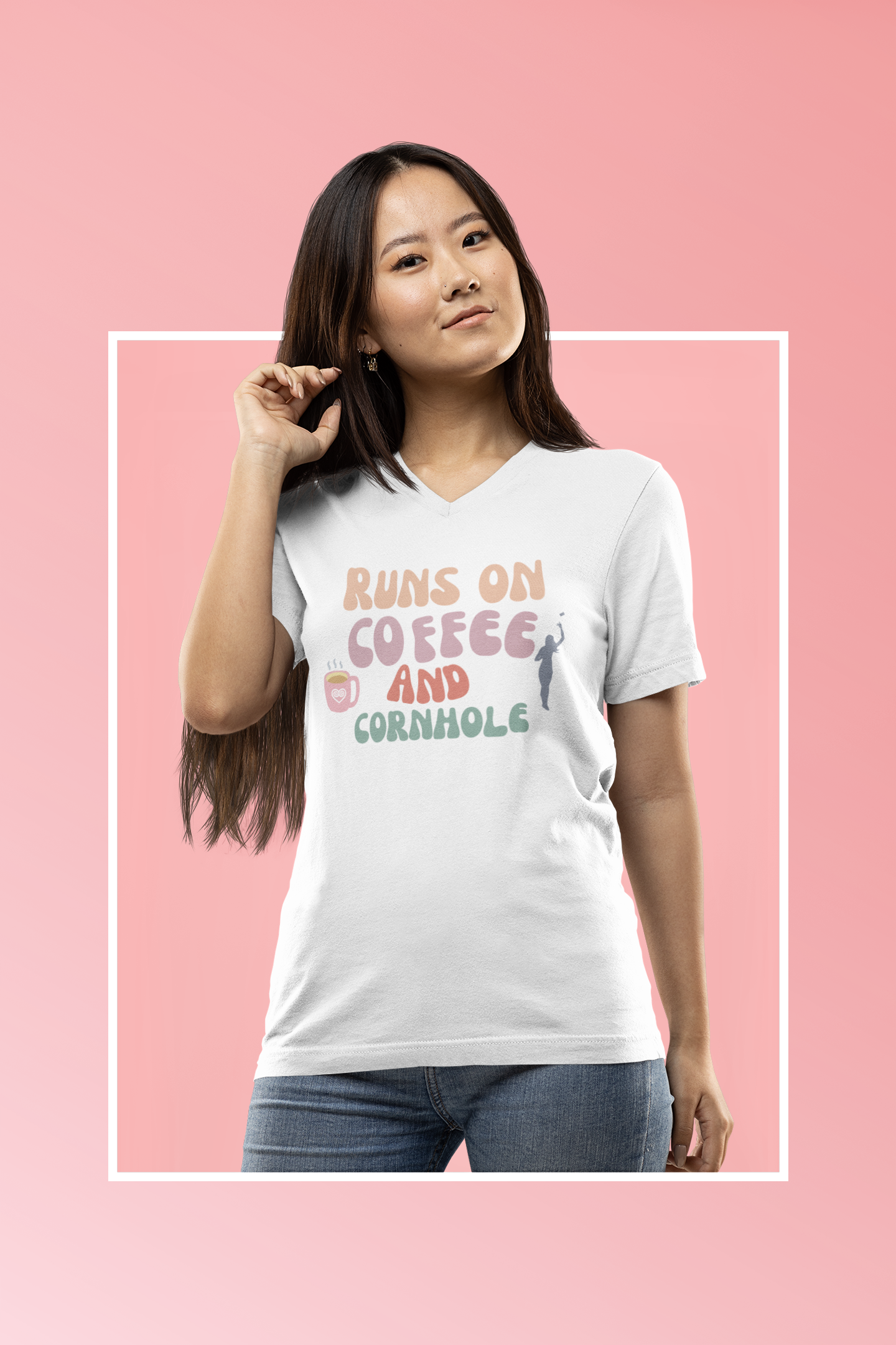 Runs on coffee and cornhole v-neck tee